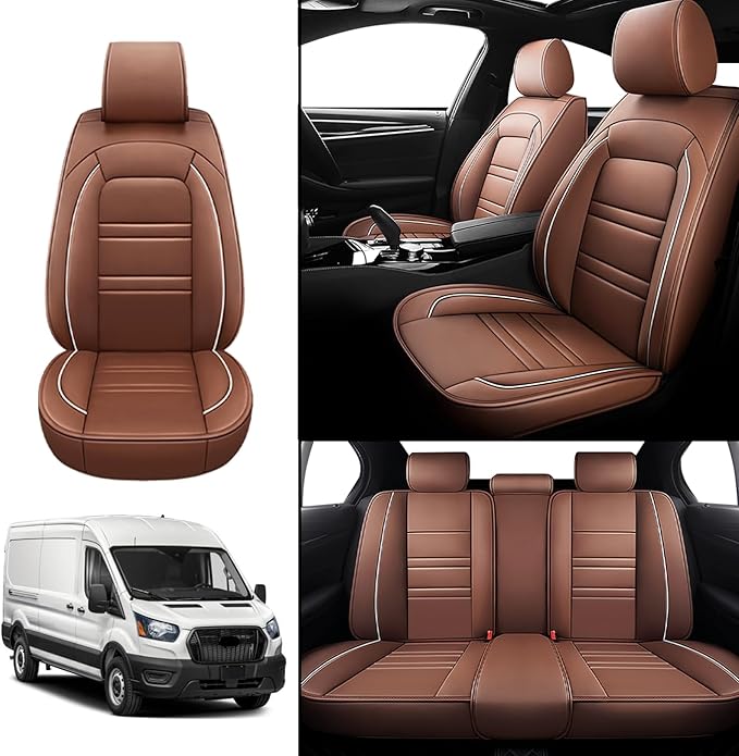 Seat Covers for Ford Transit 2014-2024 | 5-Seats Leather Seat Covers, Easy to Install Automotive Seat Covers Full Set (Full Set, Coffee)