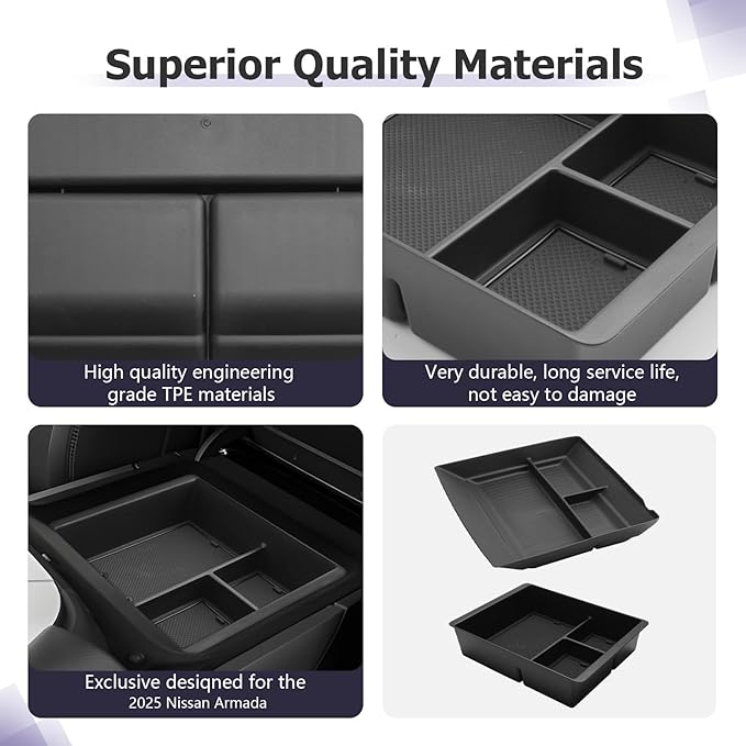 LUWU 2026 Armada Center Console Organizer Tray Compatible with 2025 2026 Nissan Armada Accessories 2025 2026 Armada SV/SL/Platinum Armrest Console Organizer Armrest Organizer Insert Tray Black 2-Pack