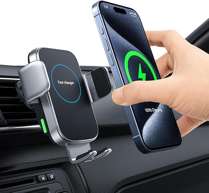 Wireless Car Charger, 15W Auto-Clamping Charger Mount, Air Vent Car Charging Holder for iPhone 15 14 13 12 11 Pro Max Plus Mini X Xr Xs, Samsung S23 S22 S21 S20 Note 20, Google, LG, etc