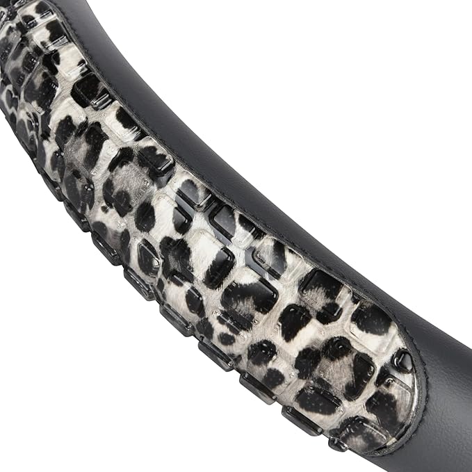 Flying Banner car Steering Wheel Cover Gel Massage Velvet Cool Warm Universal Size 15 inches SUV Truck Anti Slip Odorless Summer Winter (Black Gray Leopard Print, Gel Massage)