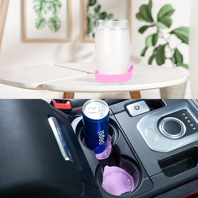 Amooca Car Cup Coaster Universal Non-Slip Cup Holders Bling Crystal Rhinestone Car Interior Accessories 2 Pack Pink