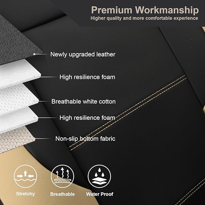 GIANT PANDA Front Seat Cover for Nissan, Leather Seat Protectors Custom Fit Nissan Rogue Altima Sentra Versa Kicks Frontier Murano Pathfinder Maxima (Beige+Black)