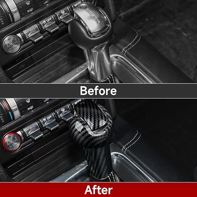 Youtaiche Car Auto Gear Shift Knob Cover Trim Decals for 2015 2016 2017 2018 2019 2020 2021 2022 2023 Ford Mustang Accessories ABS Carbon Fiber Interior Stickers (Not for GT350 GT500)