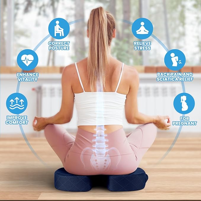 TushGuard Seat Cushion - for Office Chair, Car Seat, Airplane, Bleacher - Sciatica & Coccyx Pain Relief Desk Chair Cushion for Long Sitting Office Workers, Car Drivers(Blue,X-Large)