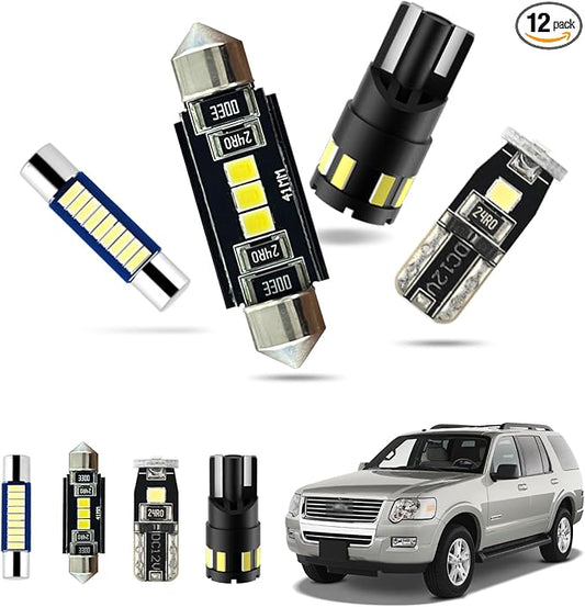 EASY EAGLE LED Interior Car Lights for Ford-Explorer-2002-2010: 12 Piece Kit White LED Light Bulbs - Super Bright 6000K + Install Tool
