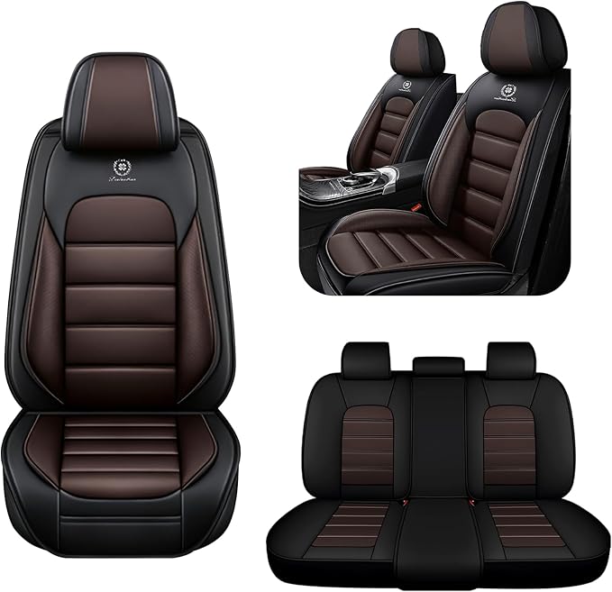 5 Seat Covers for Toyota RAV4 2000-2026 Breathable Car Seat Covers,Anti-Slip Waterproof Car Seat Protectors with Airbag,Automotive Vehicle Cushion with Storage Pockets (Standard,Brown)