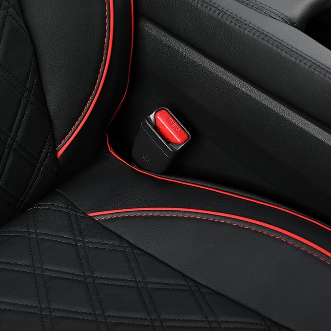 GIANT PANDA Front Car Seat Cover for Jeep, Piping Leather Bucket Seat Covers Custom Fit Jeep Grand Cherokee Wrangler Compass Gladiator Wagoneer Renegade Liberty Patriot (Black+Red)