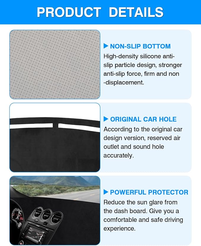 Autorder Dashboard Cover Mat Fit for 2007-2012 Nissan Altima Accessories Dash Cover Flannel Dash Mat Sunshade Glare UV Rays Protector