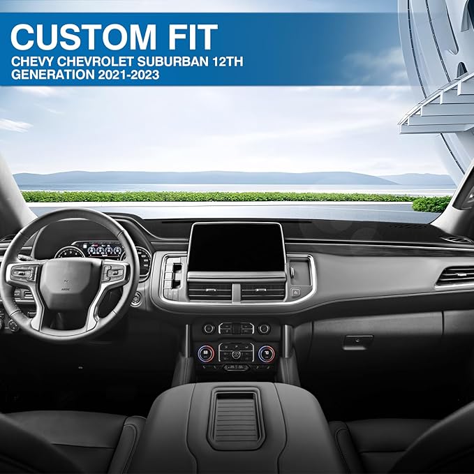 KUST Car Dash Cover for Chevrolet Suburban/GMC Yukon/Chevy Tahoe(Not for GMC Yukon Denali) 2021 2022 2023 Polyester Dashboard Cover Non-Slip Dashboard Cover Dash Mat Sunshade No Glare Black