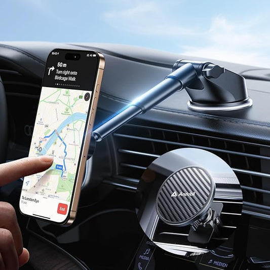 【True Military-Grade】andobil 3 in1 Magnetic Phone Holder for Car Dashboard Windshield Vent 【Upgrade Suction & Strongest Magnet】Retractable for MagSafe Car Mount for iPhone 17 16 15 14 Pro Max Sumsung