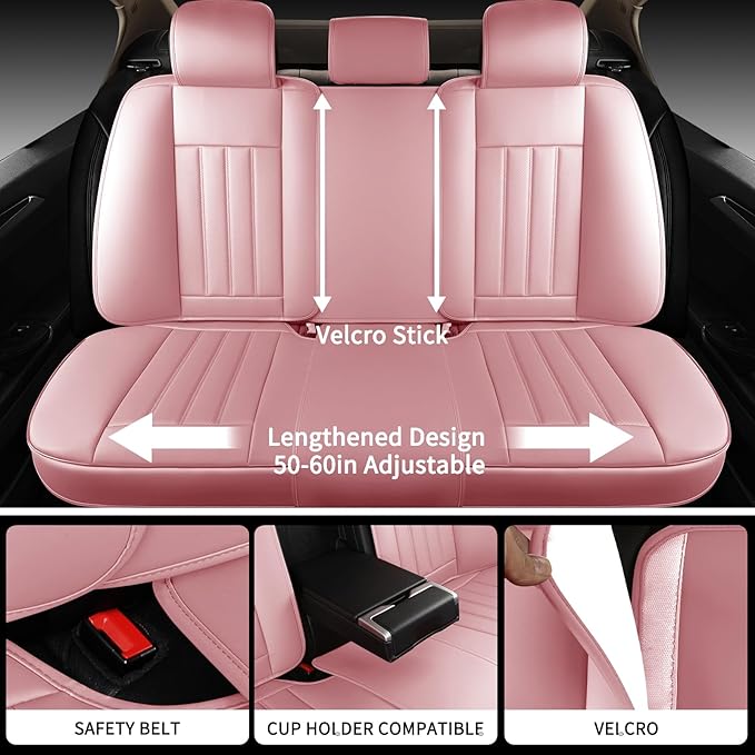 Pink Car Seat Covers Fit for Corolla Cross RAV4 Kona HR-V CRV UX,Waterproof and Breathable Automotive Seat Covers Full Set, Front and Rear Leather Seat Covers.