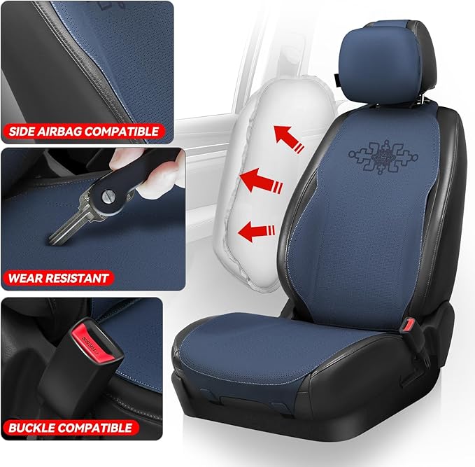 Auto Dynasty Car Seat Covers Front Set, Anti-Slip Automotive Interior Covers, Breathable and Comfort Car Seat Protectors, Airbag Compatible, Universal Fit Most Vehicles, Blue (Protex Plus Series)