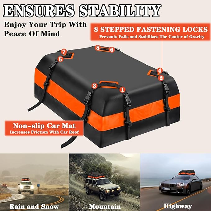 15 Cubic Car Roof Cargo Carrier, 44L x 34W Soft-Shell 100% Waterproof 840D Roof Car Bag for All Cars,Black and Yellow Combination Suitable Suitable for All Cars Camping Storage Bag
