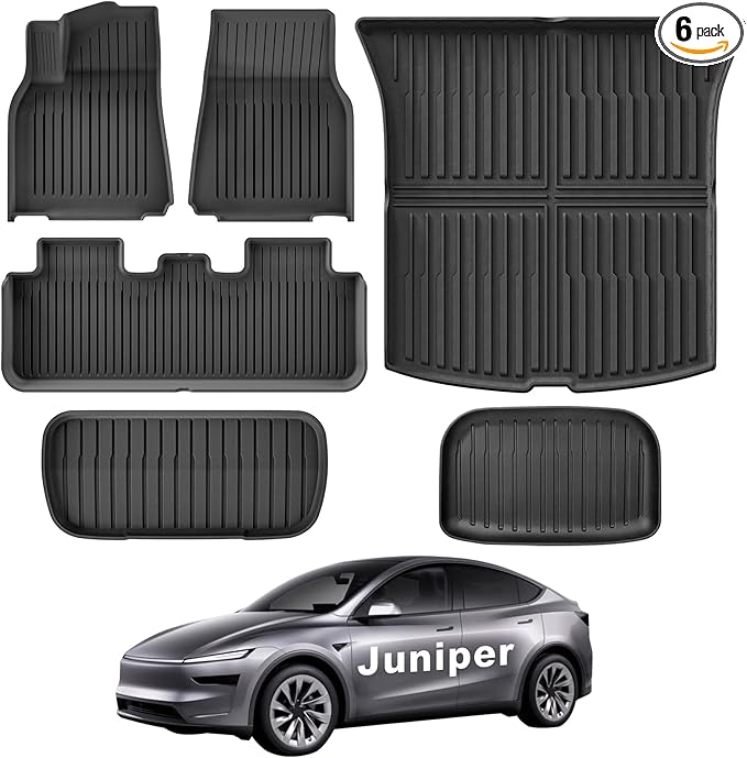 Weize New 2025 2026 Tesla Model Y Juniper Floor Mats and Cargo Liners 5-Seat All Weather Non-Slip Floor Liners and Cargo Trunk Mats Accessories, Set of 6 Mats (ONLY for Tesla Model Y Juniper)