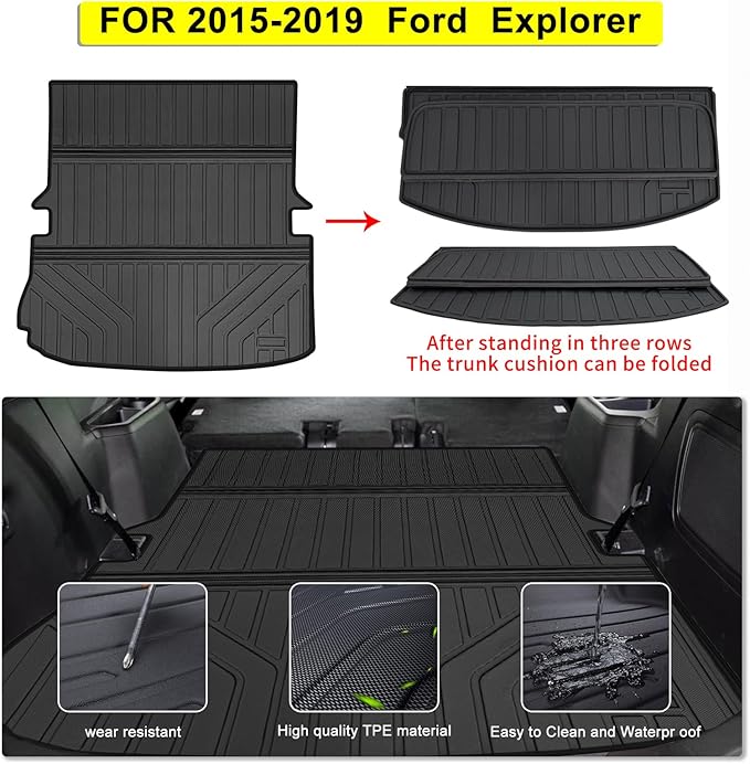 Floor Mats & Large Trunk Mat for 2015 2016 2017 2018 2019 Ford Explorer, TPE All Weather Protection Car Floor Liners with Cargo Liners & Backrest Mat Accessories