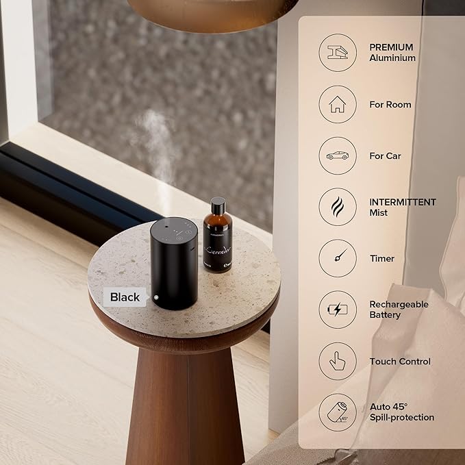 Airversa Waterless Essential Oil Diffuser Starter Kit with 30mL Sandal Lux Fragrance Oil, Battery Operated Mini Scent Air Machine Portable Diffuser for Home Car Office, Desert Titanium ADX Kit