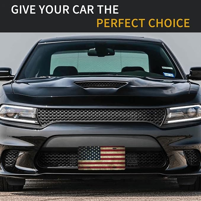 Rustic American Flag Front License Plate Aluminum Decorative License Plates Funny Metal Car Plate 6"X12" Novelty Vanity Tag Cover with 4 Holes Car Decor Accessory