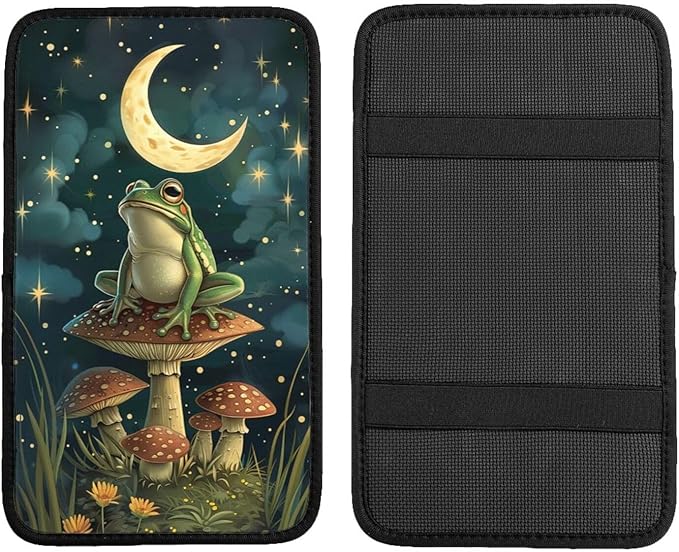 Universal Car Center Console Cushion Pad, Mushroom Moon Frog Soft Waterproof Car Center Console Cover Auto Armrest Seat Box Cover Protector for Most Vehicle SUV Truck Car