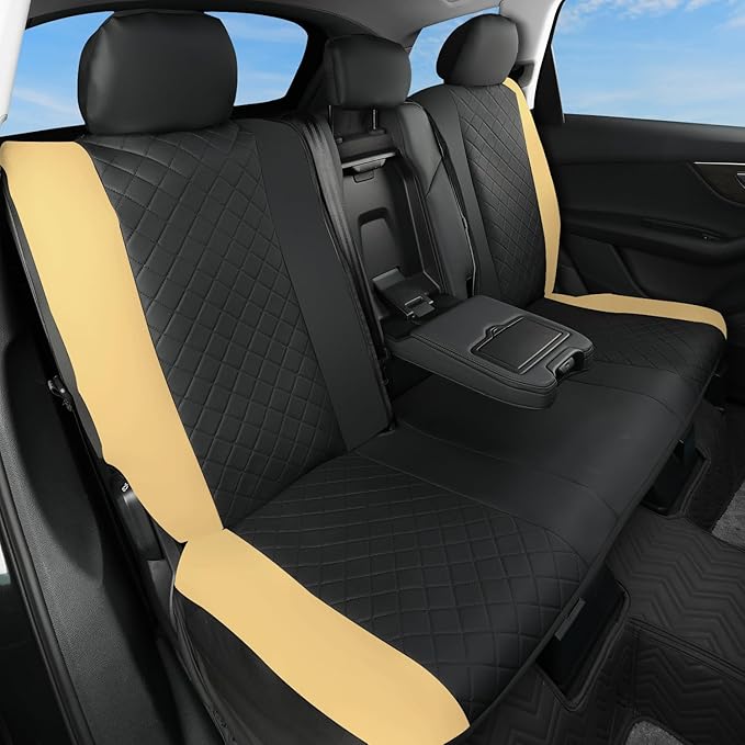 GIANT PANDA Rear Seat Covers for Nissan, Rogue Kicks Frontier Murano, Leather Back Seat Protectors (Beige+Black)