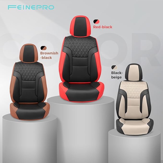 Red and Black Car Seat Covers Only Front 2pc - Breathable Faux Leather Universal Seat Covers for Cars, Automotive Protector Fit for Most Sedan SUV Pick-up Truck