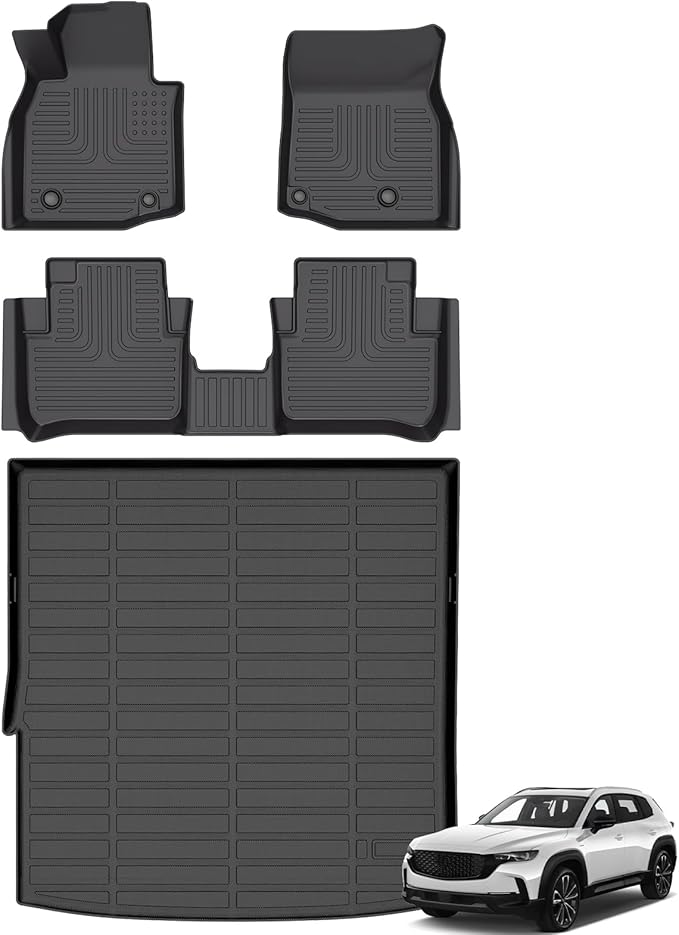 Floor Mats & Cargo Liner for Mazda CX50/CX-50 Hybrid 2025, All Weather Automotive TPE Floor Liners Set Anti-Slip Waterproof Accessories (Car Mats+Trunk Mat) Black