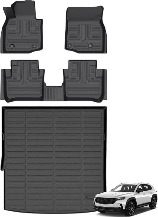 Floor Mats & Cargo Liner for Mazda CX50/CX-50 Hybrid 2025, All Weather Automotive TPE Floor Liners Set Anti-Slip Waterproof Accessories (Car Mats+Trunk Mat) Black