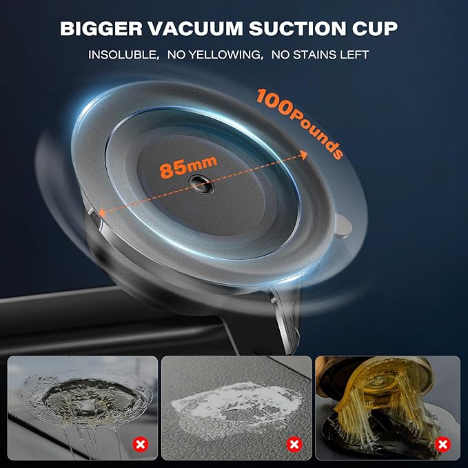 A2C for Qi2 15W Magsafe Car Mount Charger for Dashboard, Qi2-Certified Wireless MagSafe Car Charger with Semiconductor Cooler, Vacuum Magnetic Phone Holder for iPhone 17-12 Series [with PD Adapter]