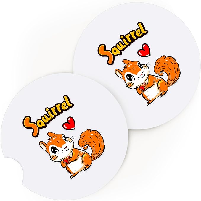 2 Pack Squirrel Car Cup Holder Coaster, Cute Squirrel Car Interior Accessories Drink Coaster for Women & Men, Squirrel Lovers Themed Gifts Stuff Accessories Things Merchandise Items!