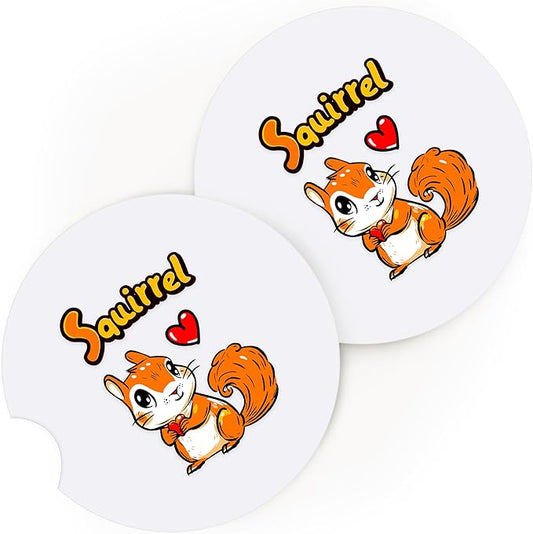 2 Pack Squirrel Car Cup Holder Coaster, Cute Squirrel Car Interior Accessories Drink Coaster for Women & Men, Squirrel Lovers Themed Gifts Stuff Accessories Things Merchandise Items!