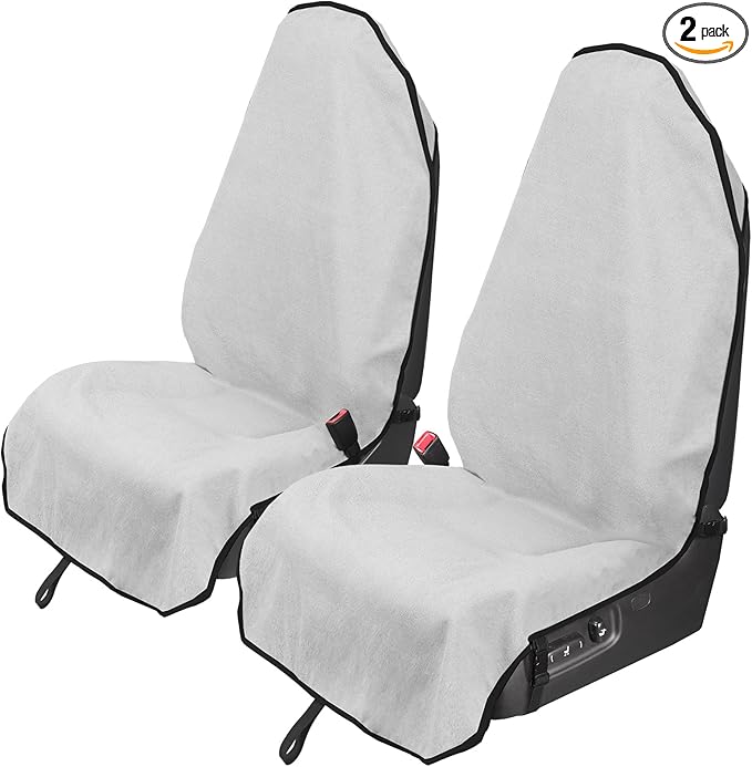 Leader Accessories 2pcs White Waterproof Towel Auto Car Seat Cover Protector Machine Washable - Fit Yoga Running Crossfit Athletes Beach Swimming Outdoor Sports