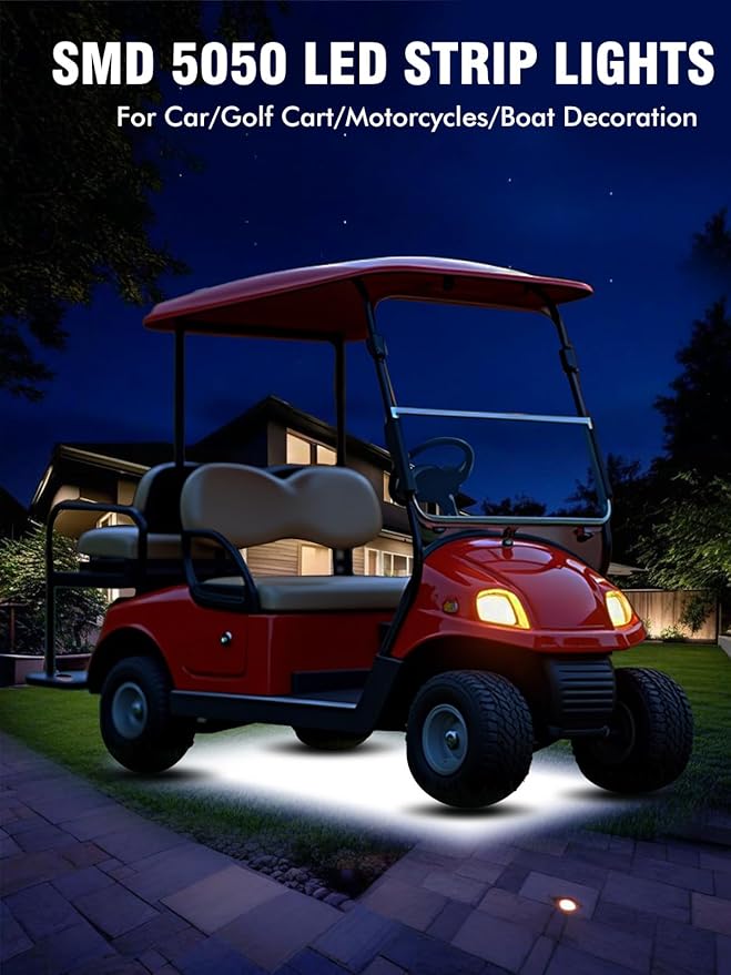 8 Pcs Car Led Light Strip IP67 Waterproof 11" Flexible Led Lights Underglow 12V for Car Motorcycle Boat Golf Cart Interior Exterior Decoration - White