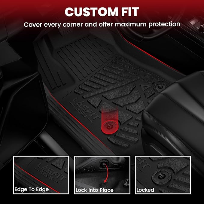 LASFIT Floor Mats for Ford F250 F350 1999-2007 Super Duty Crew Cab Carpet Floor Super Duty All Weather Full Cover Protector TPE Car Floor Liner, 1st & 2nd Row, 3pcs Black
