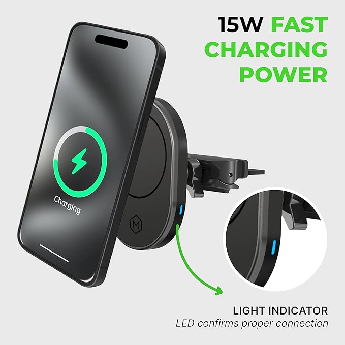 15W MagSafe Car Mount CD Slot Charger, Wireless Car Charger Phone Holder, Magnetic CD Mount Charger with N52 Magnet, Fast Charging, 360 Rotation, Compatible with iPhone 14/15/16/17/Galaxy
