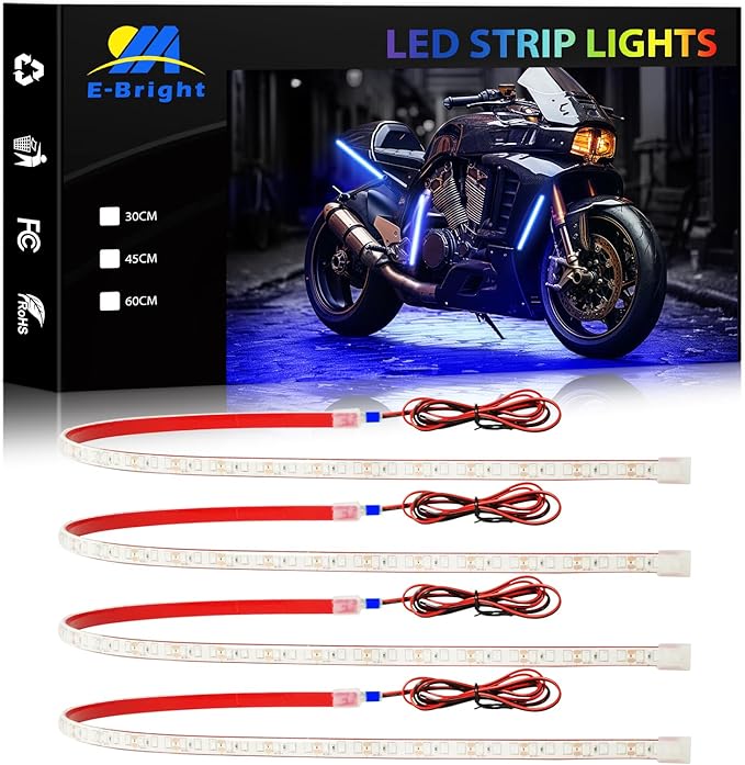 YM E-Bright Led Strip Lights for Cars Boat Motorcycle Golf Cart Interior Exterior Cuttable Underwater Marine Lighting IP68 Waterproof 24inch 60CM 72SMD 12v,Blue(Pack of 4)