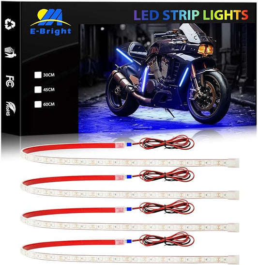 YM E-Bright Led Strip Lights for Cars Boat Motorcycle Golf Cart Interior Exterior Cuttable Underwater Marine Lighting IP68 Waterproof 24inch 60CM 72SMD 12v,Blue(Pack of 4)