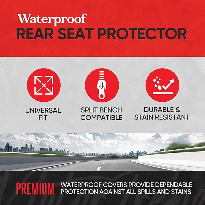 Motor Trend AquaShield Waterproof Beige Rear Split Bench Seat Covers for Trucks Rear Seat Cover Only - Black Car Seat Covers, Back Seat Cover Only - Durable Neoprene Spill Resistant for Kids & Dogs