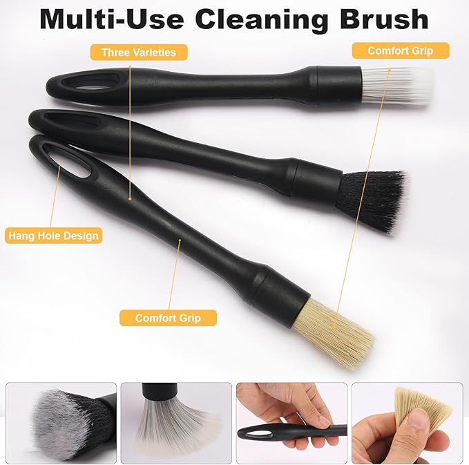 8-Piece Car Interior Cleaning Kit - 160g Jarred Gel (128% More Than 70g), Boars Hair Brushes, High-Density Microfiber Cloth, Ultra-Soft Duster - for Cars, Trucks