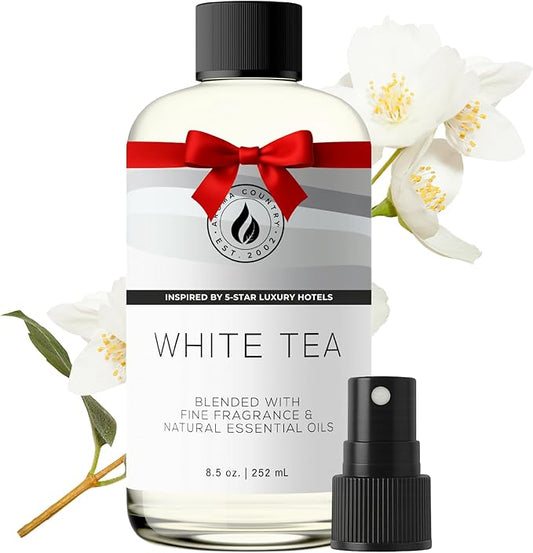 Aroma Country White Tea Diffuser Oil - Luxury Essential Oils for Diffuser Refill & Air Freshener Room Spray, Long-Lasting, Natural Home Fragrance and Hotel Scent for Diffusers & Machines (8.5 Fl Oz)