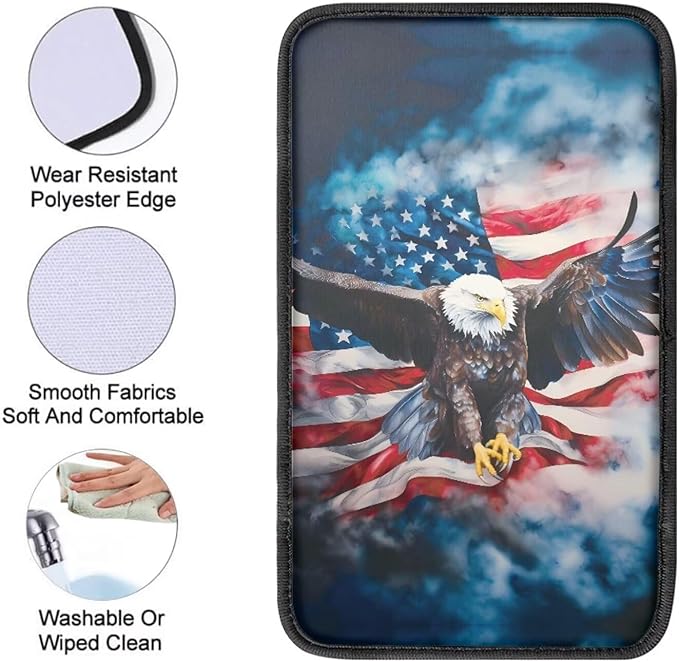 Armrest Cover-Cute Center Console Mat Cars Interior Accessories for Women Men,Protection Pad Fit Most Auto,Vehicle, SUV, Truck Arm Rest Box, Eagle with USA Flag