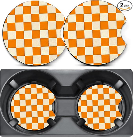 2 Pack Car Coasters for Cup Holders,Yellow Plaid Pattern Car Cup Holder Coasters,2.75" Universal Size Anti Slip Rubber Mat,Automotive Interior Accessories,Gifts for Women,Men,Mom,Girlfriend,Wife,Her