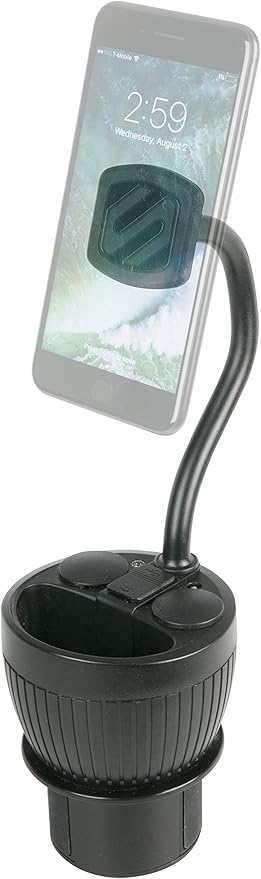 Scosche MAGPCUP MagicMount PowerHub Magnetic Car Cup Holder Phone Mount - Strong Magnet Car Mount for iPhone and Android - Secure Magnetic Cell Phone Holder - USB Charging Ports for Multiple Devices