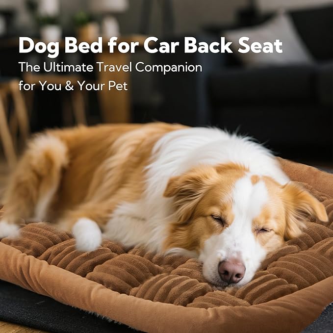 Soulbond Backseat Pet Bed Mat,Dog Bed for Car,Fuzzy Dog Seat Cover for Car Back Seat, Non-Slip Travel Pet Mat, Fit for Backseat Extenders and Seat Covers(Dark Brown)