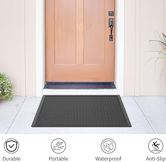 Rubber Scraper Mat for Shoes - Heavy Duty Non-Slip Entryway Mat, Mud Trapping with Deep Grooves, Waterproof Anti-Fatigue for Indoor/Outdoor, Garage Home Dust Control (4 Pack - 36" x 24")