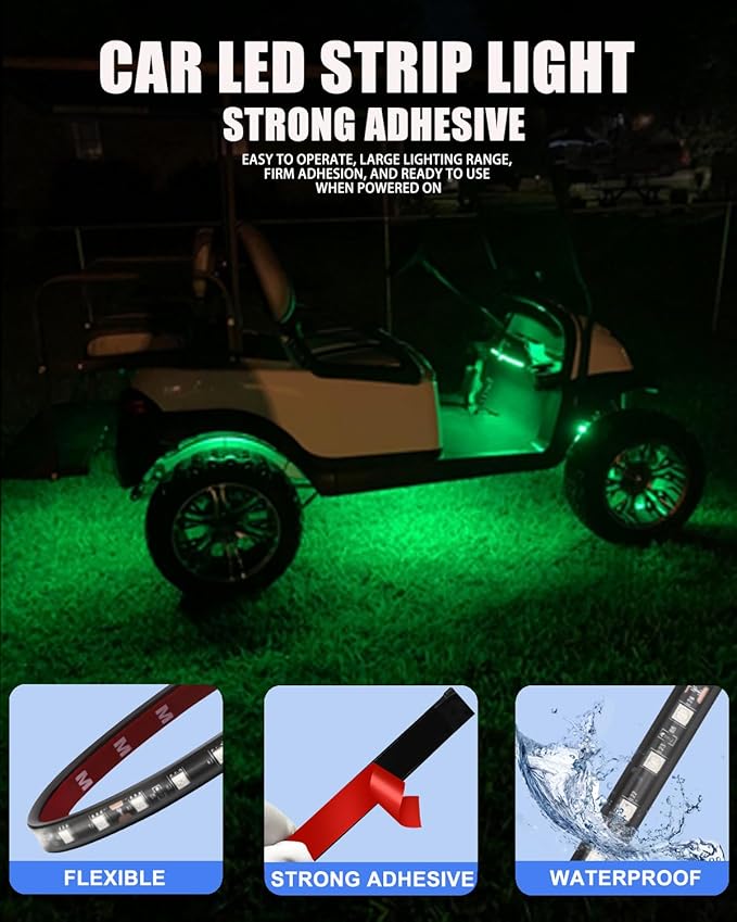 12V Led Light Strip 32CM Waterproof Green Led Strip Lights for Cars Motorcycles Golf Cart Interior & Exterior Marine Boat 12V 5050 18SMD,Pack of 4