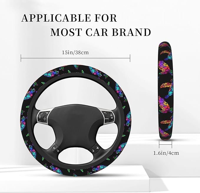 Rainbow Sea Turtle Car Steering Wheel Cover, Non-Slip Absorbing Sweat Car Wheel Cover Accessories for Men Women,Universal 15" Fit Auto SUV Vans Trucks
