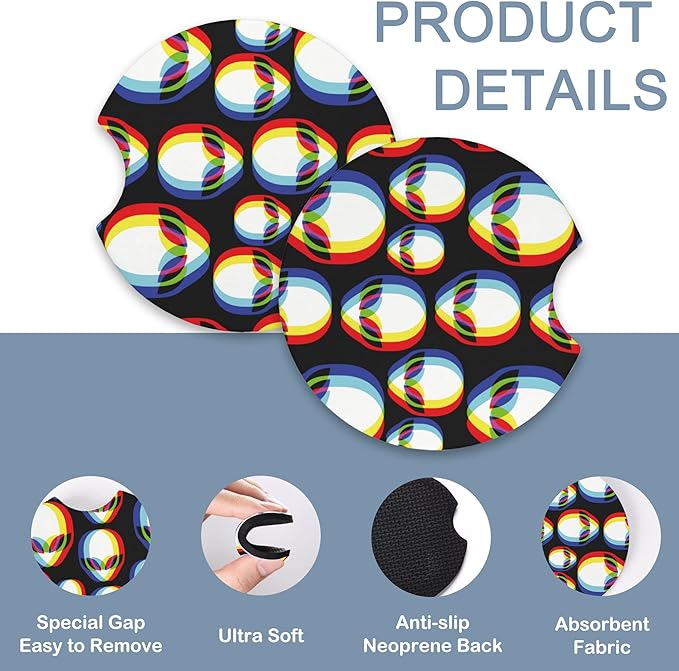 Alien UFO Faces Car Steering Wheel Cover for Women Men with 2 Pcs Car Coasters,Universal 15 Inch Steering Wheel Covers Anti-Slip and Practical Auto Accessories Fit Auto,Suvs