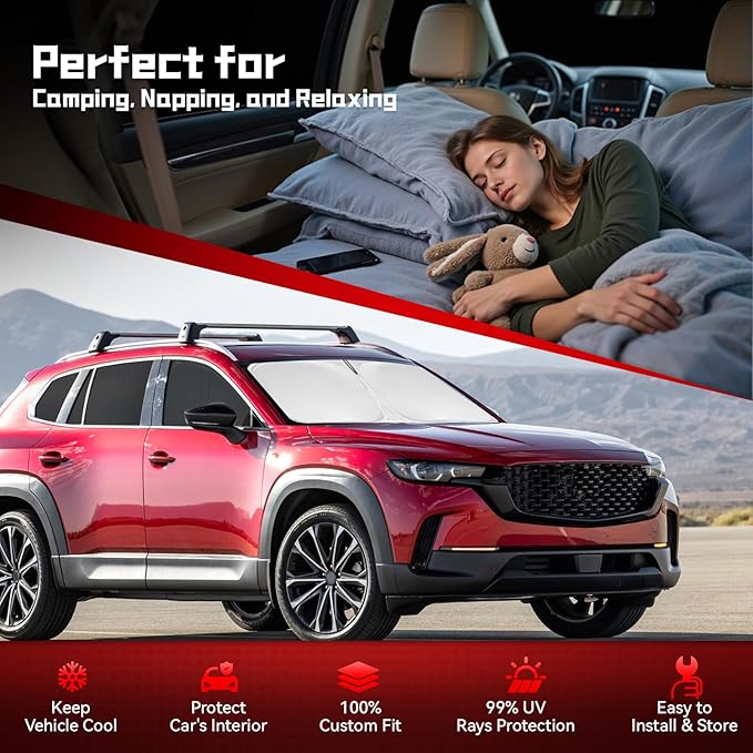 ARISMOTOR Car Window Shades for Mazda CX-50 CX50 2023-2026, Custom Fit Foldable Side Rear Windshield Sunshade Sun UV Rays & Privacy Curtains Protection for Camping, Napping, Relaxing, of 8