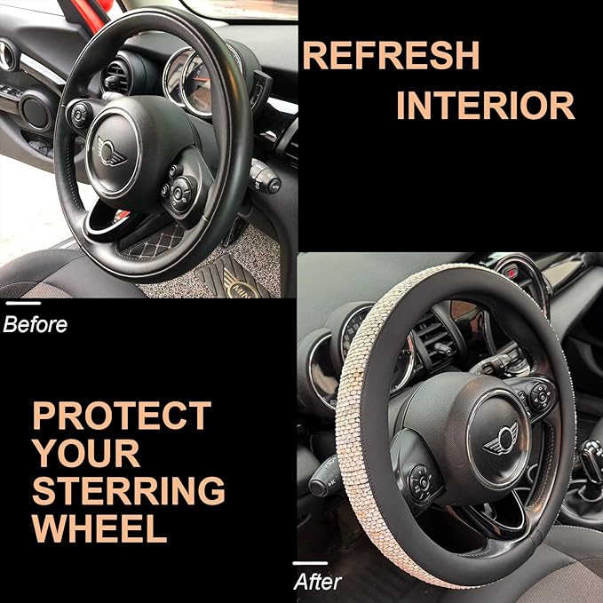 PINCTROT Chenille Leather Steering Wheel Cover, Soft Mottled Colors, Sweat-Proof, Non-Slip Grip, All-Season Comfort, Universal 14.5-15 Inch(Mottled White)