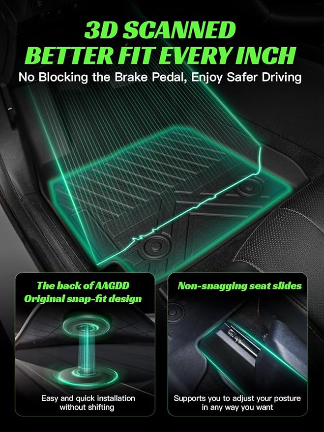 TPE All-Weather Floor Mats for Elantra 2021-2025 (Not for Hybrid) & Elantra N 2022-2025 | Custom Fit Heavy Duty Truck Floor Liners|Front & Rear Row Protection|Odorless, 3-Pcs Set Black