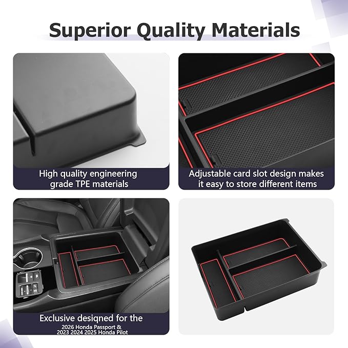 LUWU 2026 Passport Center Console Organizer Compatible with 2024 2025 2026 Honda Passport & 2023 2024 2025 Pilot & 2024 2025 Ridgeline Accessories Armrest Console Organizer Armrest Insert Tray (Red)